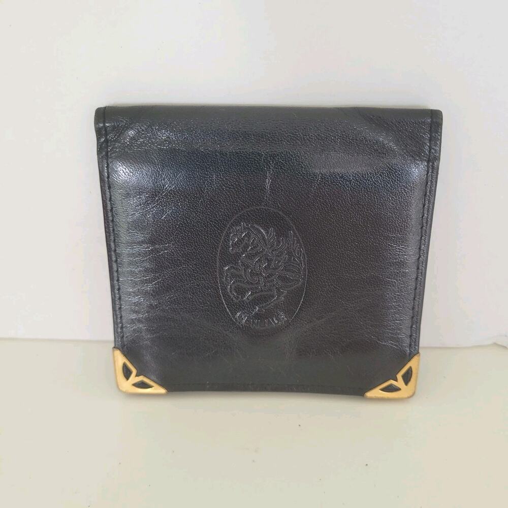 Leonardo Cenbale Vintage Wallet Black Coin Case Holder PouchLeather Compact Mini